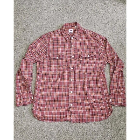 Levi's Other - Levis Men's Flannel Shirt Size M Medium Relaxed Orange Plaid Brown Yellow